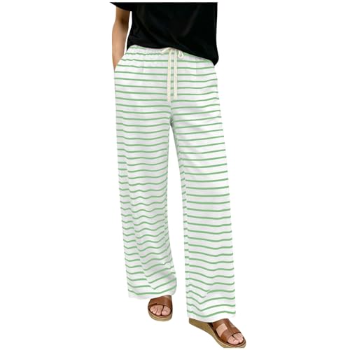 Whimsyria Women's Striped Pajamas Pants, Straight Leg Loose Elastic Waist