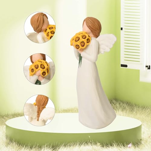 Sunflower Gifts for Women, Guardian Angel Statue, Angels Figurines, Woman Holding Sunflowers Figurines for Thanksgiving, Mother's Day or Birthday - Image 3