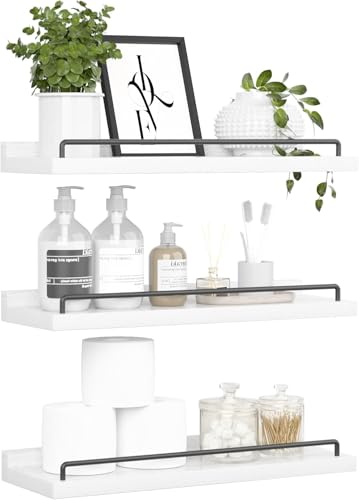 Jemyxhw Estanteria Pared Flotantes de Madera Juego de 3 Baldas Pared para Baño, Entrada Recibidor, Cocina, Salon 14x40 cm (Blanco)