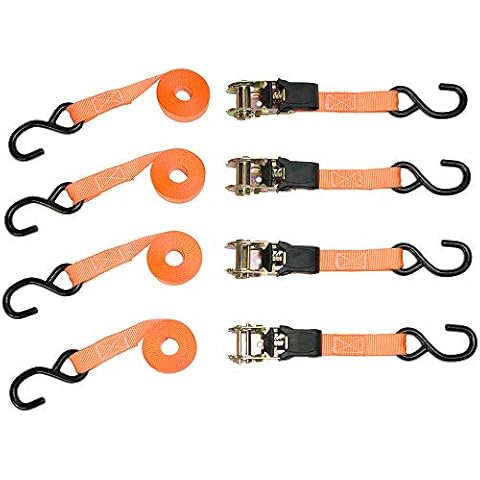 RPS Outdoors EP-2068 Orange 1" x 10' Ratchet Tie Down Straps (1,500 lb Break Strength), 4 Pack Cover