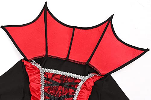 Girls Royal Vampire Costume For Halloween Party Gothic Vampire Queen Dress Up Party Outfit 8-10 Years, Red #TOP2