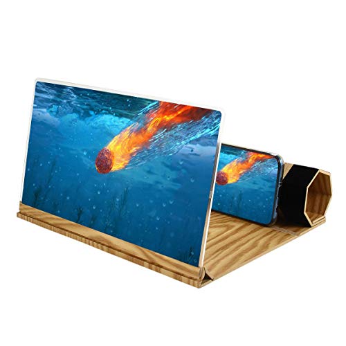 TEEPAO 12 '' Lupa de pantalla de teléfono 3D, mejorada Ampliación de HD Amplificador de pantalla de teléfono móvil de HD, Ampliadora de pantalla de smartphone con soporte de madera para ver películas