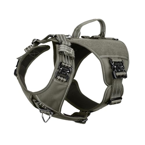 ICEFANG GN8 Tactical Dog Harness with 4X Metal Buckles for Large Sized Dogs,Reflective in Training Walking K9 Dog Vest,No-Pull Front Leash Clip,Adjustable Pet Harness (Green, Large (Pack of 1))