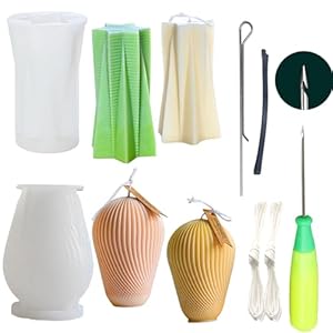 Twist Pillar Candle Mold Line Candle Mold Spiral & Five-Pinted Star Candle Mold 2PCS Striped Candles Molds with Mold Punch&candlewick Hook Needle Geometric Pillar Candle Mold Craft Supplies