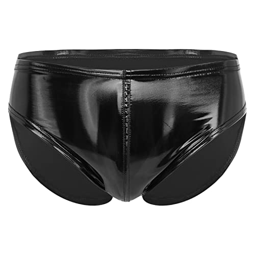 ACSUSS Mens PU Leather Swim Briefs Sexy Bikini Swimwear Beach Swim Trunks Shorts Hombre Underwear