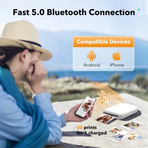 Liene-2x3-Photo-Printer-Mini-Photo-Printer-w-5-Zink-Adhesive-Photo-Paper-Bluetooth-50-Compatible-wiOS-Android-Portable-Instant-Photo-Printer-for-iPhone-Smartphone-Pearl-White
