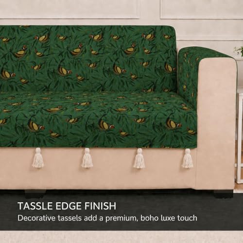 Image of STITCHNEST 'Eden Weaves Collection Series' 3 Seater Sofa Cover - Full Coverage| Elegant Woven Fabric, Decorative Tassels, Washable & Durable for Modern Living