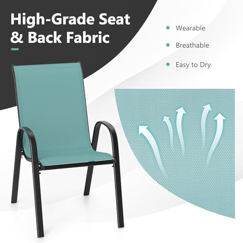 Image of Giantex Patio Chairs Set of 2, Stackable Outdoor Dining Chairs with Breathable & Quick-Dry Fabric & Armrests for All Weather, Lawn, Backyard, Poolside,Porch, Deck, 330 LBS Capacity (Turquoise Blue)