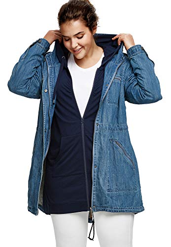 Ellos Women's Plus Size Hooded Anorak Denim Jacket - 24, Medium Stonewash Blue #TOP5