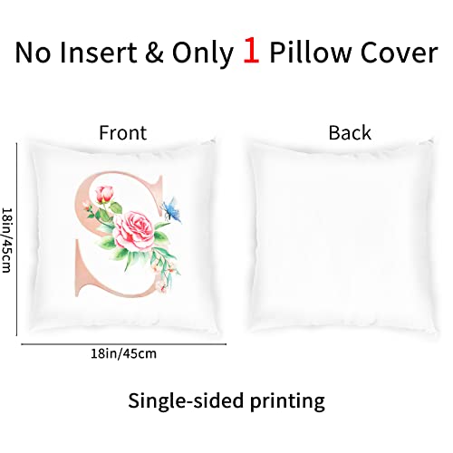 Coshaysoo Alphabet Initial Letter S Floral Throw Pillow Cover 18X18 Inch, Decorative Monogrammed Rose Butterfly Flower Pillowcase For Bed Sofa Couch, Aesthetic Feminine Girls Velvet Cushion Case (S) #TOP1