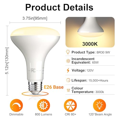 Image of TJOY 6 Pack BR30 Flood Light Bulb Indoor, Warm White Recessed Light Bulbs