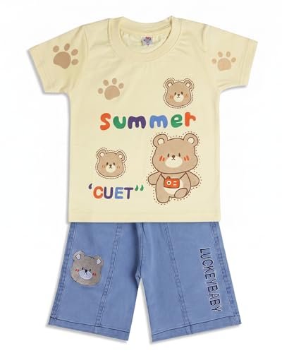 Image of Krishn Creations Kids Clothes for Boys | Cotton Printed Half Sleeve T-shirt and Shorts Baby Boy Dress | Casual Wear Kids Clothes