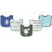 Luvable Friends 5 Piece Drooler Bibs with Waterproof Backing, Blue Robot