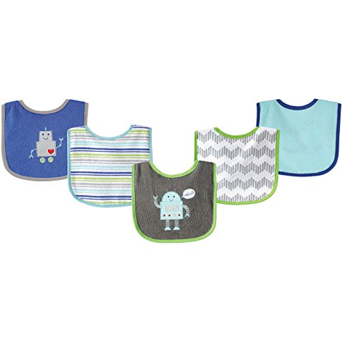 Image of Luvable Friends Baby Cotton Terry Drooler Bibs with PEVA Back, Transportation, One Size