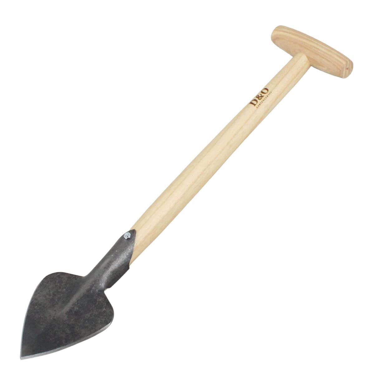D&O - Staudenspaten aus Borstahl Beetspaten & Blumenkelle mit T-Stiel 53cm | Geschmiedeter Gartenspaten mit Eschenstiel zum Ausstechen von Wurzeln und Pflanzen in dichten Beeten, Blatt angeschliffen