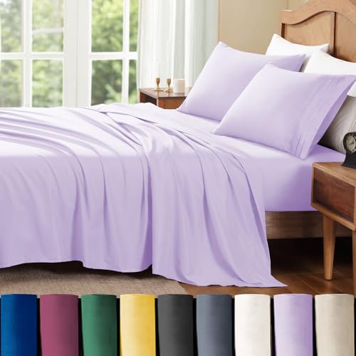 ClevaHome Twin Sheets Set 3-Piece Twin Size Sheets Lightweight & Super Soft Easy Care Microfiber Shrinkage & Fade Resistant Bedding Set with 14 Deep Pockets (Lilac)