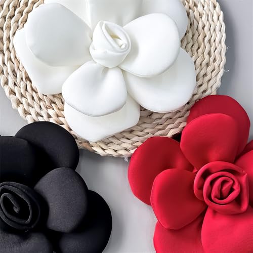 Image of Chunky Fabric Flower Brooch Pin for Women Girls Fashion Dainty Layered Rose Camellia Flowers Corsage Boutonniere Brooches Lapel Pins Elegant Wedding Holiday Party Dress Accessories Jewelry
