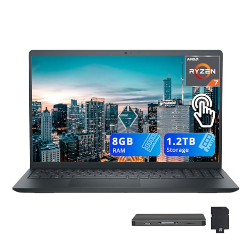 Image of Dell Inspiron 15.6 inch FHD Touchscreen Laptop, AMD Ryzen 7 7730U, 8GB RAM, 1.2TB Storage(256GB SSD+1TB Docking Station Set), AMD Radeon Graphics, Number Pad, Webcam, Win 11, Black