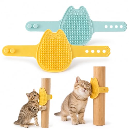 RhiVrillion Brosse pour chat 2 pièces, brosse a chat avec picots souples pour pieds de table, griffoir massage anti-chute poils, fixation sans perçage