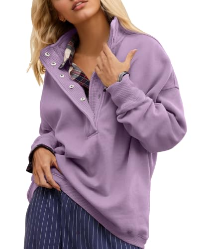 Image of Gacaky Sweatshirt for Women Oversized Casual Long Sleeve Button Henley Neck Pullover Tops Fashion Outfits Clothes