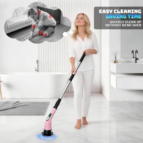 Image of Rechargeable Cordless Rotating Cleaning Brush, Handheld Electric Household Scrub Brush for Bathroom, Shower, Bathtub, Tile and Multiple Home Surfaces