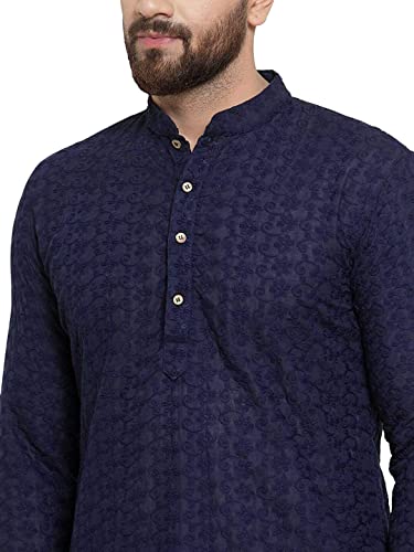 Indian Handicraft Chikankari Cotton Men Festival Floral Embroidered Straight Kurta Mandarin Collar Traditional Dress4