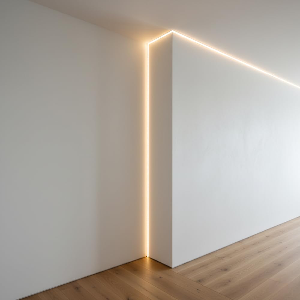 FORTUNATO Profilo Filomuro LED in Cartongesso e Fibra con Alluminio, 8x200 cm, Spessore 13 mm, per Pareti e Soffitti, con Schermo Policarbonato