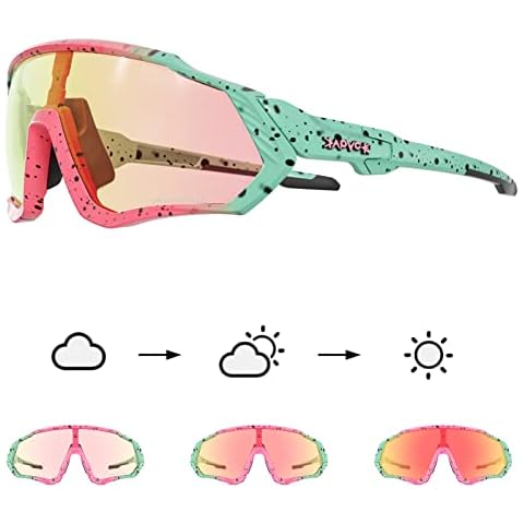 KAPVOE Photochromic Cycling Glasses For Men Women MTB BMX Clear Sports Sunglasses Running Volleyball Tennis Driving Fishing Softball Mountain Golf Hiking 10 RED Cover