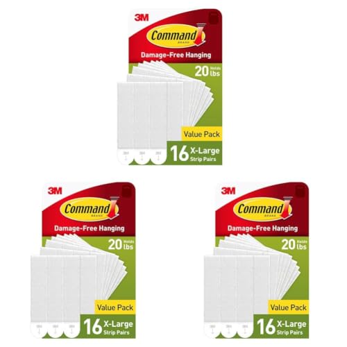 Image of Command 20 lb X-Large Picture Hanging Strips, 16 Pairs White Strips Heavy Duty Picture Hanger (Pack of 3)