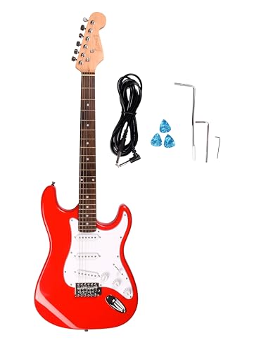 Image of Juarez Electric Guitar 38 inch Strat Style, H-S-S Pickup, 21 Frets, Red Gloss, Maple Neck, Rosewood Fingerboard, Chrome Hardware - with Bag, Tremolo Rod, Cable, Picks & Allen Key