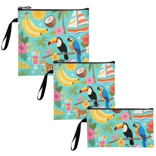 Yoogain Summer Blue Animal Sea 3-Pack Reusable Travel Snack Bags Multi-Use Food Storage Bags for Women Girls Trip