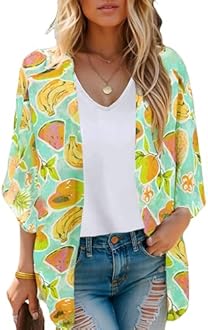 Moss Rose Women's Beach Kimono Coverup Sheer Chiffon Cover Ups, Casual Loose Open Front Cardigan Tops