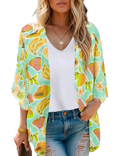 Moss Rose Women's Beach Kimono Coverup Sheer Chiffon Cover Ups, Casual Loose Open Front Cardigan Tops