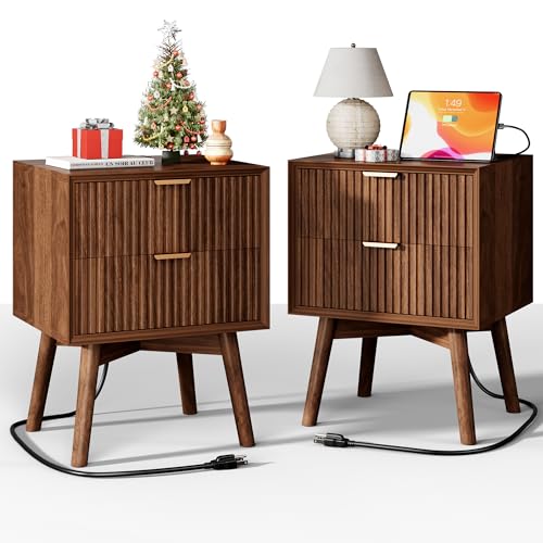 Walnut Nightstand Set with Charging Station (2)