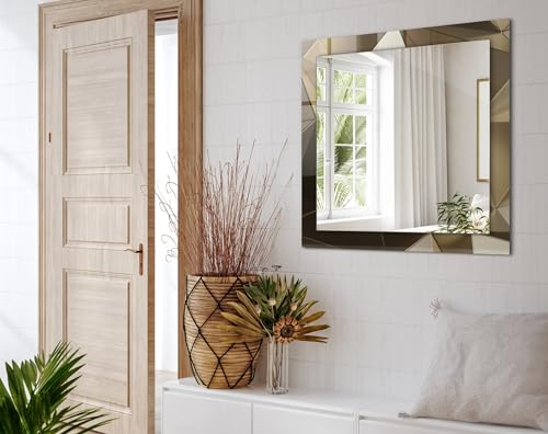 Grand miroir rectangulaire 60x60cm avec cadre géométrique bois style boho