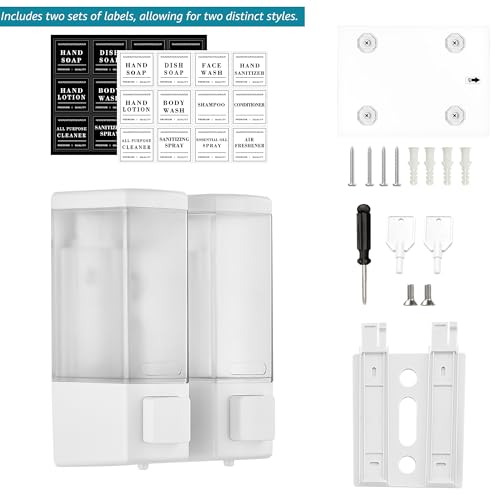 Image of Shampoo and Conditioner Dispenser for Shower, 2 Chamber, White