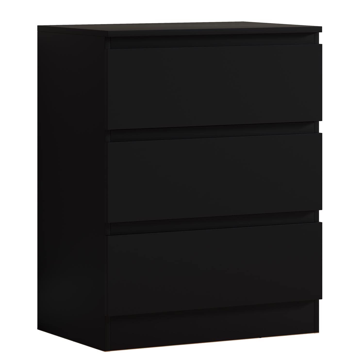 FWStyle Matt Black 3 Drawer Chest of Drawers Bedside Cabinet Scandinavian Style Bedroom Furniture