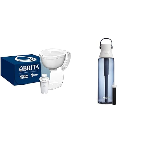 Brita 10 Cup Filter Pitcher with Smart Light Indicator, Reduces Chlorine Taste and Odour & Filtering Water Bottle with Straw, BPA-Free Water Bottle for Sports, Travel or Hiking - Everyday - Pitcher + WATER_PURIFICATION,RBB4GN