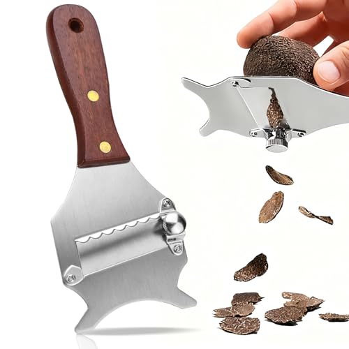 LPZMPZ Taglia Tartufo Professionale, Affetta Tartufo Acciaio Inox, Affetta Tartufi Regolabile, Grattugia Tartufo con Manico in Legno, per Burro, Cioccolato, Tartufi, Formaggio e Verdure
