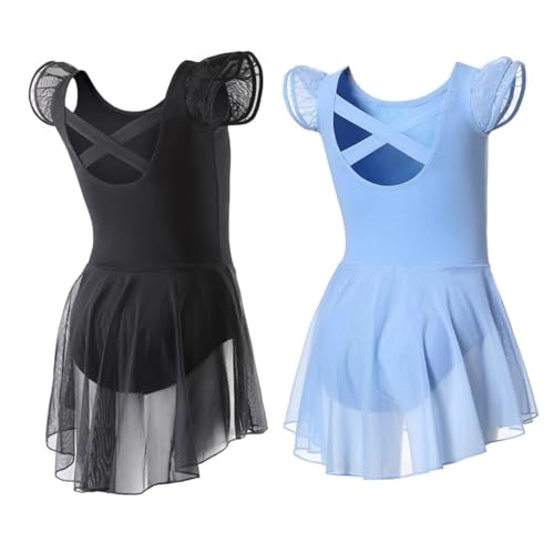 Image of DIPUG Ballet Leotards for Girls Ballet Leotard with Skirt Toddler Dance Leotards Flutter Sleeve and Criss-Cross Back