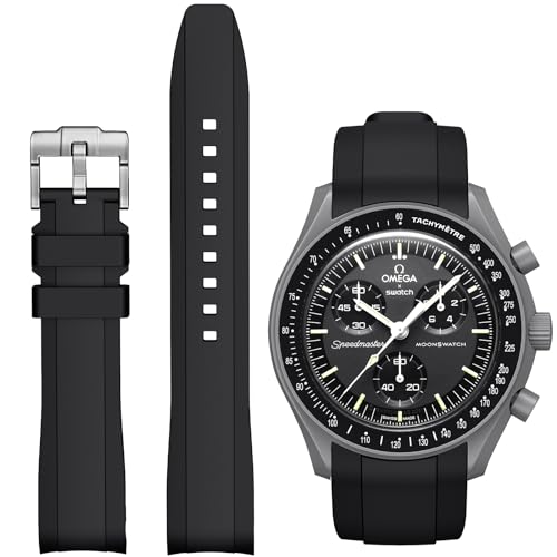Stanchev Strap for MoonSwatch Watch,Curved Rubber Replacement Band Compatible With Omega X Swatch Speedmaster Moonswatch Watch 20mm,Soft Swatch Omega Strap for Men Women