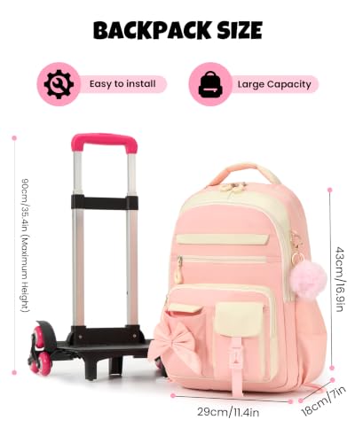 Mochila con carrito niña primaria secundaria ligera para evitar carga pesada 7