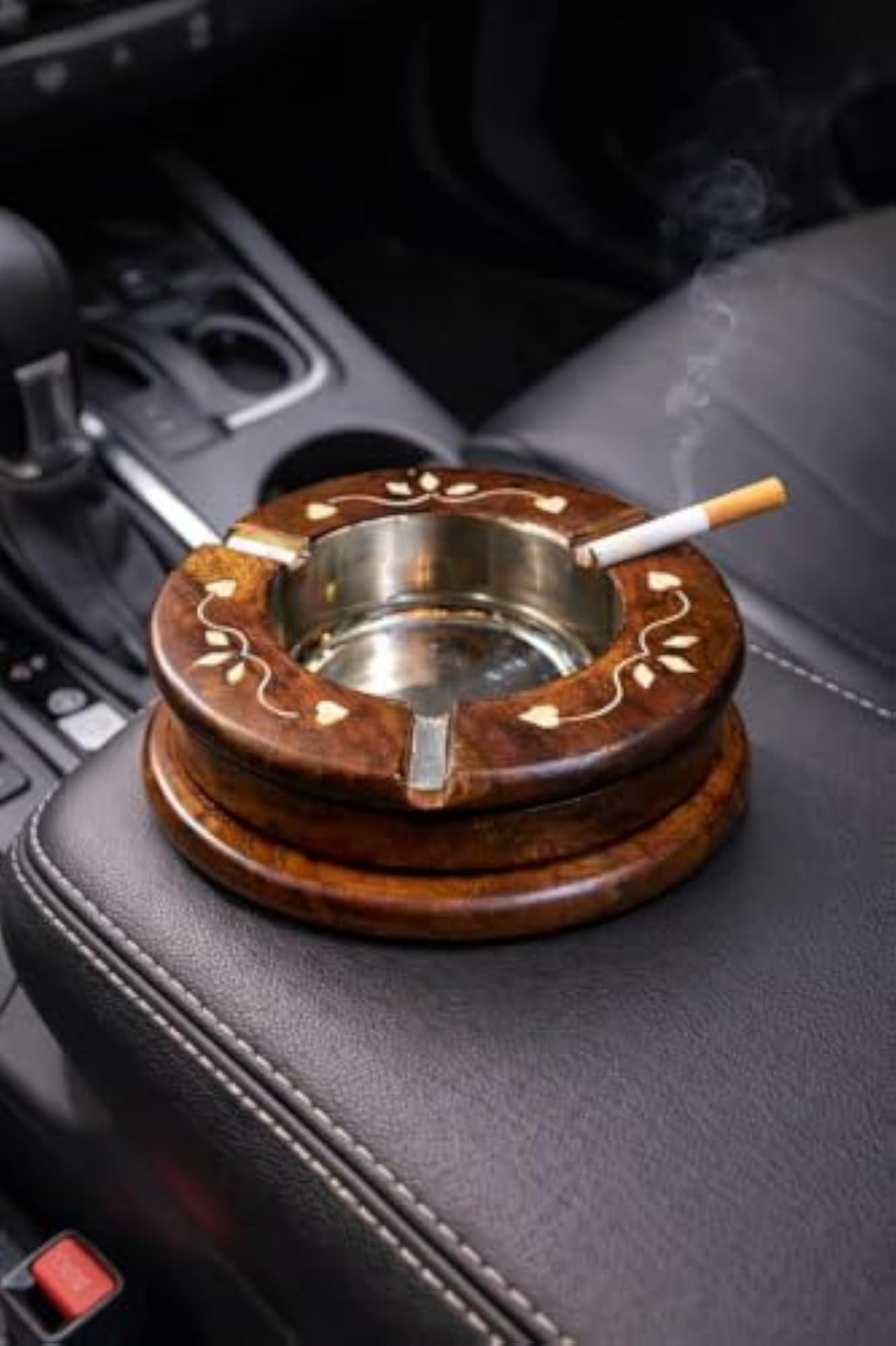 Wooden Ashtray with Steel Insert, Classic Design