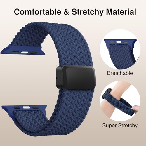 Image of Braided Stretchy Band Compatible with Apple Watch Bands 38mm 40mm 41mm 42mm 44mm 45mm 46mm 49mm Women Men, Soft Nylon Solo Loop Magnetic Sport Strap for iWatch Series 11 10 9 8 7 6 5 4 3 2 1 SE Ultra