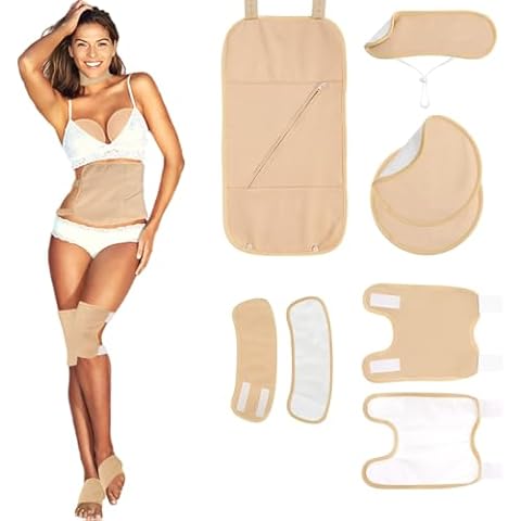 Agthyuve 8 Pcs Castor Oil Pack, Castor Oil Pack Wrap for Neck Chest Waist Knees Feet, Organic Castor Oil Packs, Reusable and Adjustable Castor Oil Wrap (Castor Oil Not Included), Khaki Cover