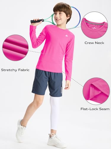 Image of DEVOROPA Youth Boys Compression Shirt Long /Short Sleeve Football Baseball Undershirt Quick Dry Kids Sports Baselayer Crewneck