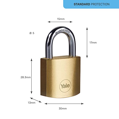 Yale - Y110B/30/115/1 Standard Security 30mm Brass Padlock - Open Hardened Steel Shackle - 3 Keys