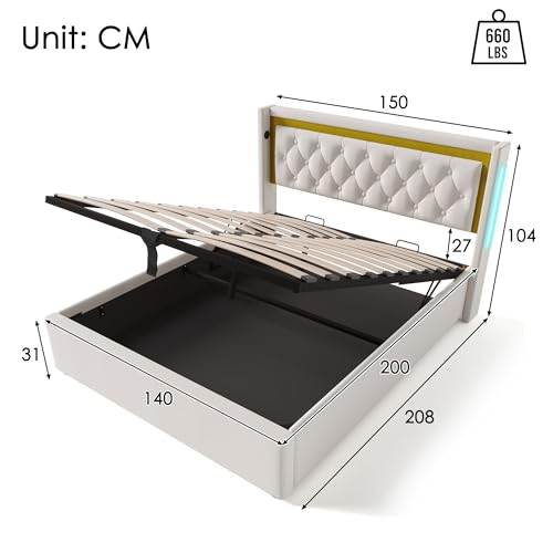 XPSSJMU Cama Doble tapizada con canapé, canapé con función de Carga Tipo C, cabecero, canapés, Estructura de Cama de algodón, Cama Juvenil 140x200 con somier (sin colchón) - imagen 2