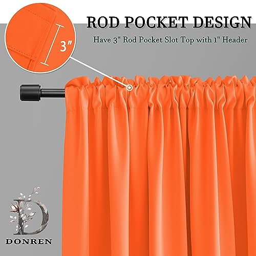 Image of Extra 108 Inch Long Vibrant Orange Curtains for Villa Livingroom, Vibrant Orange Privacy and Thermal Insulated Blackout Drapes for Long Windows,W52 x L108,Set of 2 Panels