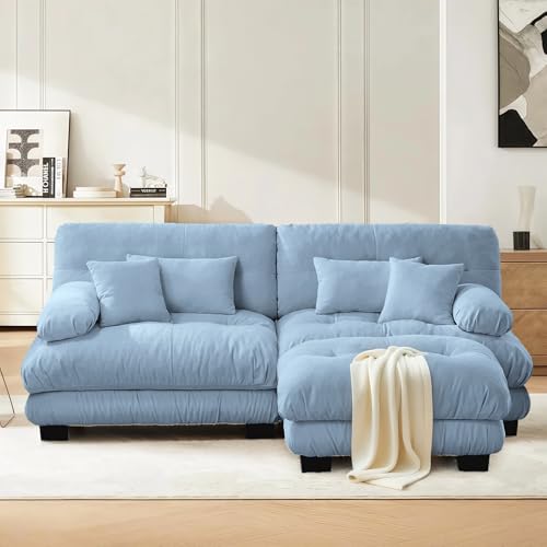 Image of SoarFlash L Shaped Couches for Living Room, Small Sectional Sofa Set with Reversible Chaise, Modern Designed Sleeper Sofas and Modular Couch Function, Suitable for Small Spaces in Apartment, Blue